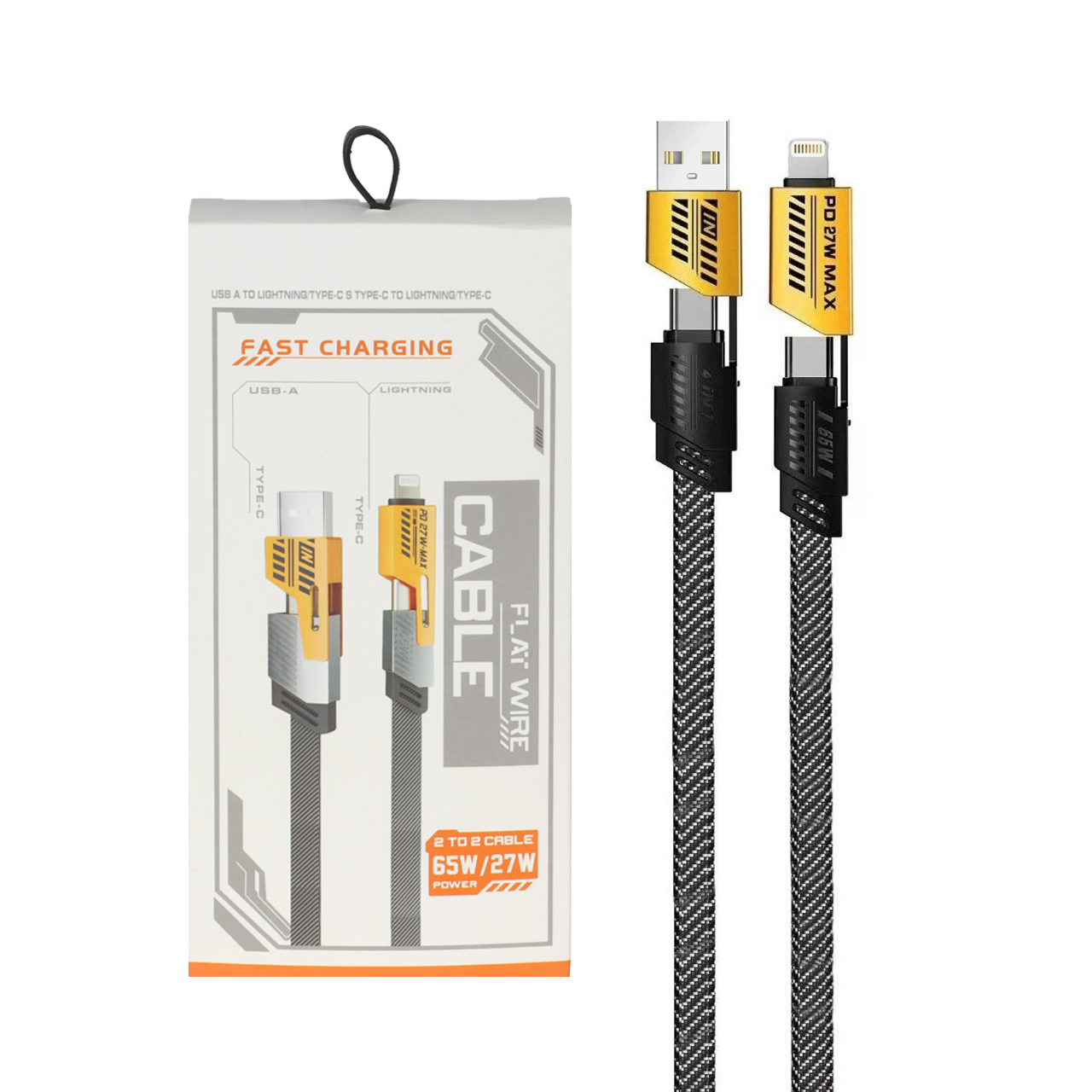 کابل شارژ PD و فست چهارکاره 65W - مشکی - DST (گارانتی شش ماهه)